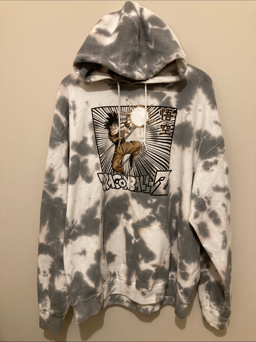Dragon Ball Z Graphic Tie-Dye Hoodie in Gray and White 2XL